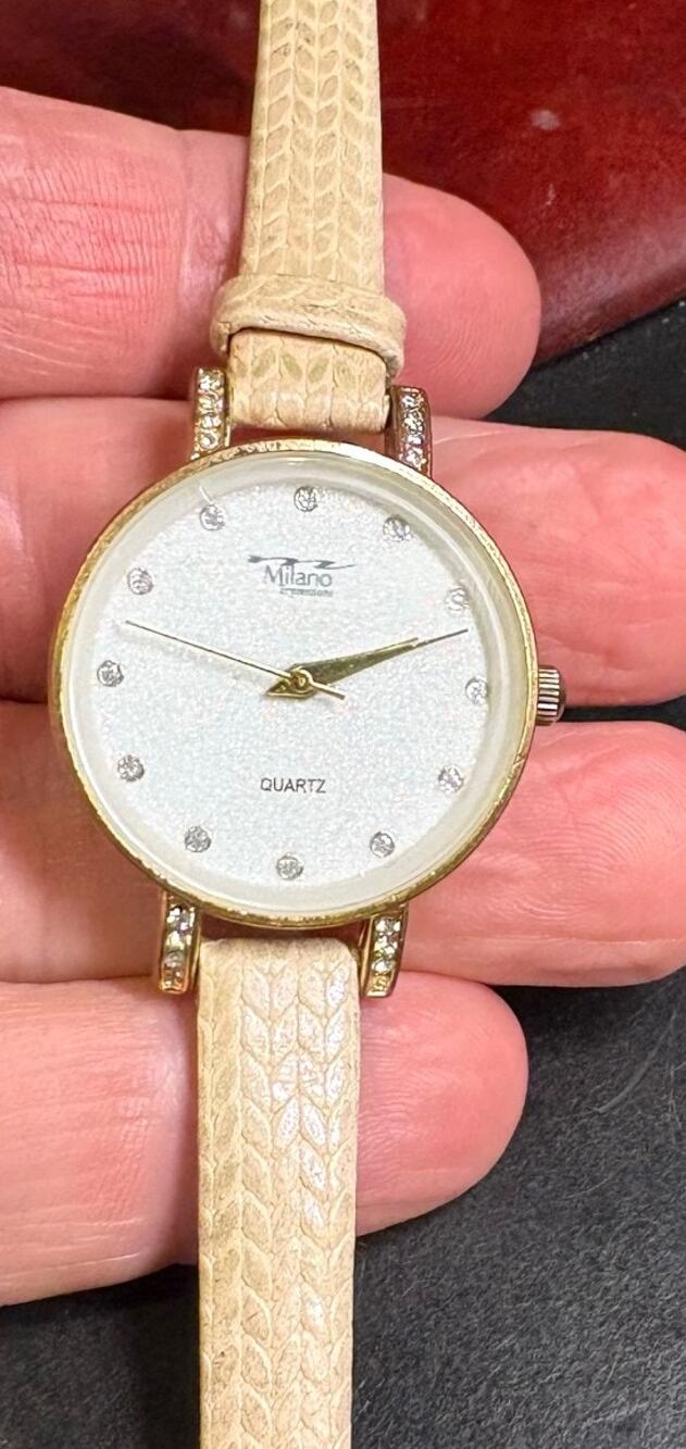 Women's Milano Expressions Watch, Gold Tone with Sparkle Face, Tan Band
